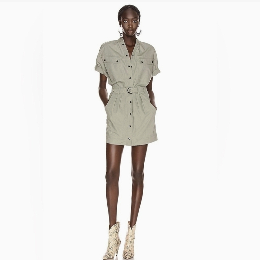 Isabel Marant Etoile Zolina Belted Dress Green 12 NWOT